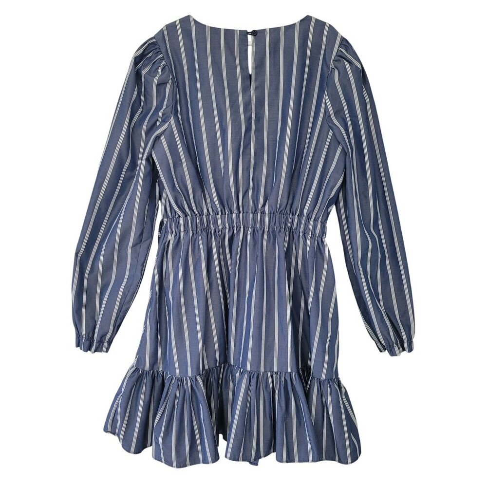 Habitual Striped Ruffle Mock Wrap Dress Girls Size 12 Blue White NWOT - Picture 2 of 9